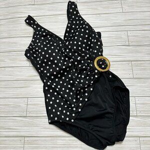 Inches Away Black &‎ White Polka Dot One-Piece Swimsuit 8 Tummy Control